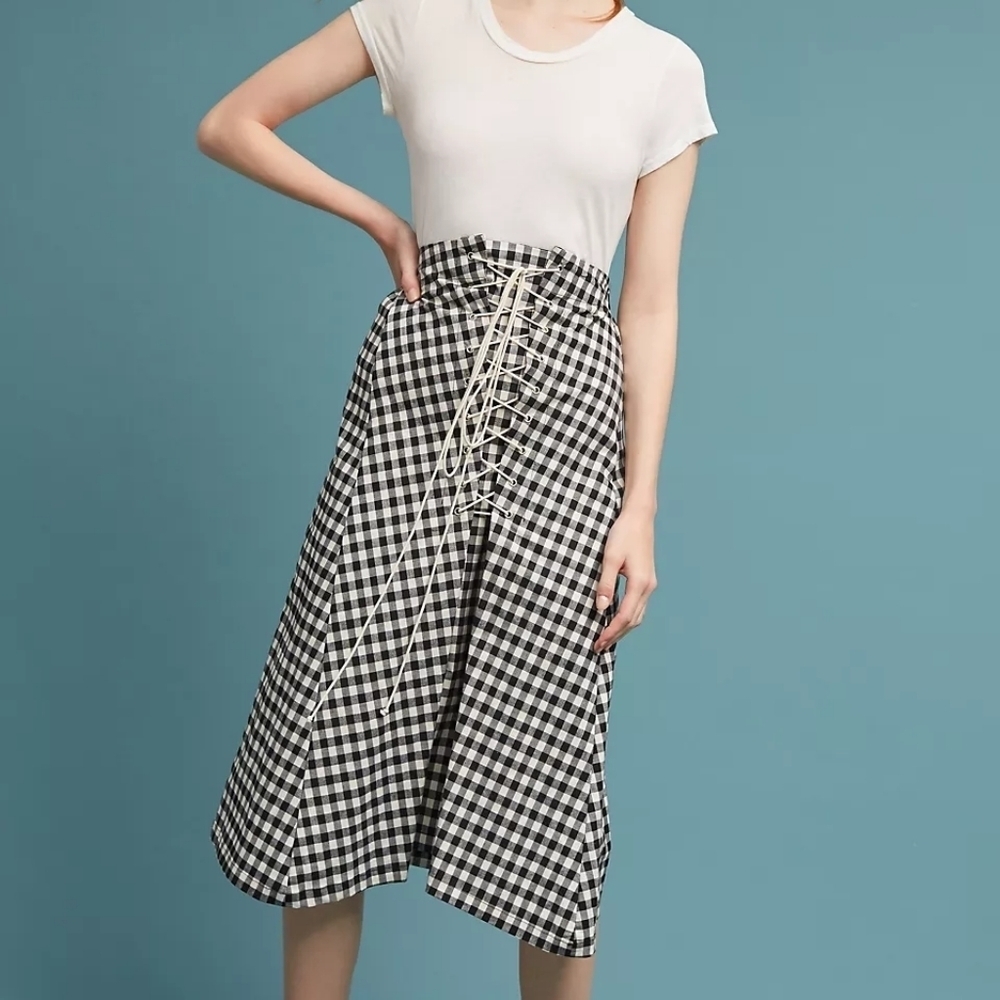 Eva Franco Lace-up Gingham Skirt size S NWT